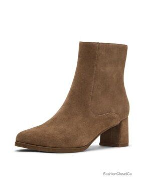 Suede Ankle Boots with Block Heel Zip Closure Women's Winter Boot
